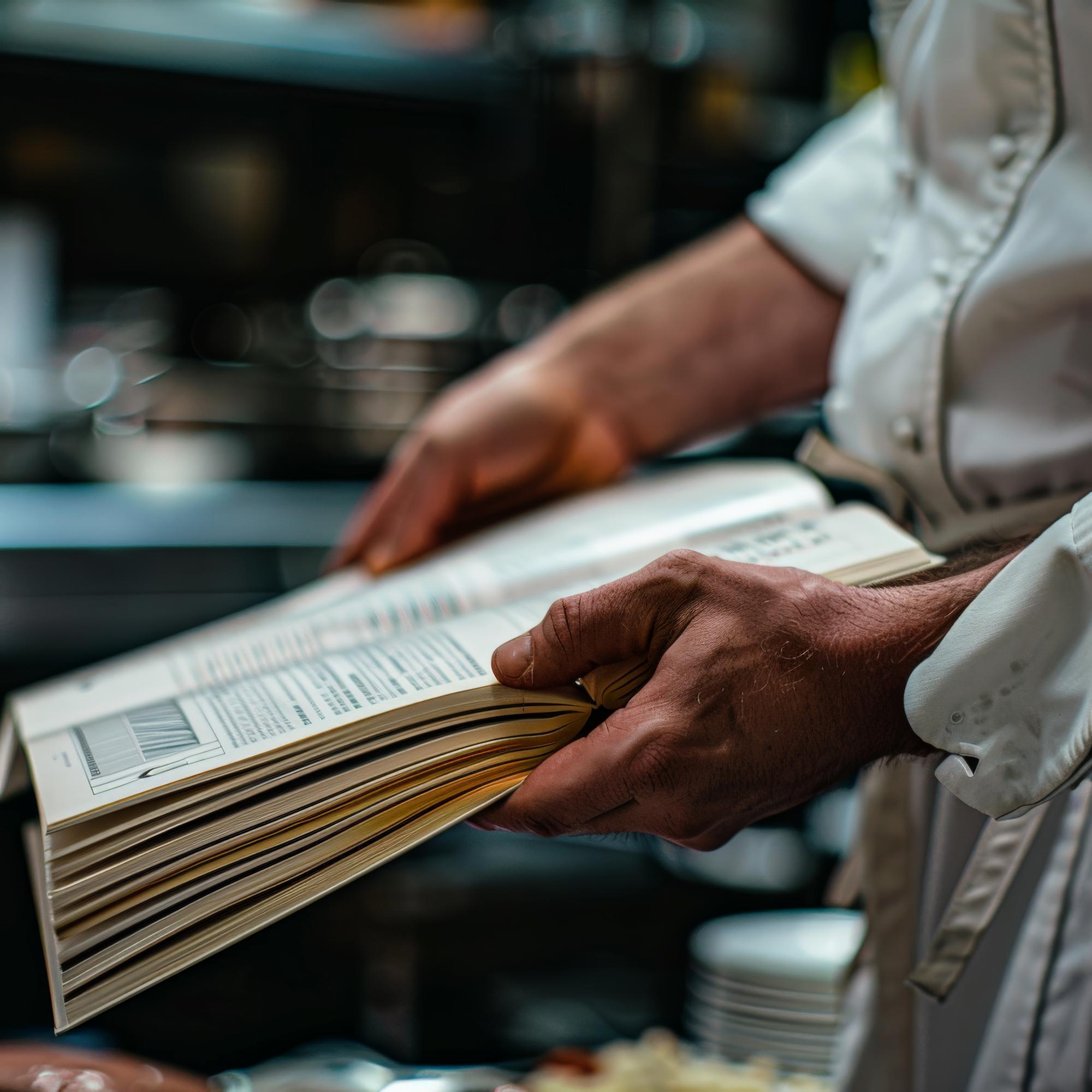 Ręce szefów kuchni przy stole z przepisami i notatkami